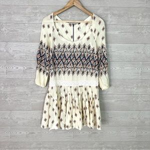 Free People Aztec Drop Hem Mini Dress Boho XS